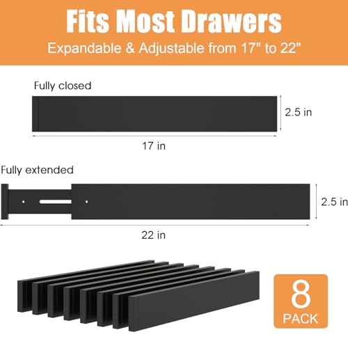 Bamboo Drawer Dividers,17-22" Adjustable Kitchen Drawer Organizer for Clothes,8 Pack Expandable Drawer Organization Separators for Bedroom,Bathroom,Dresser and Office,Black - color: Black-8Pack, size: 17-22 IN