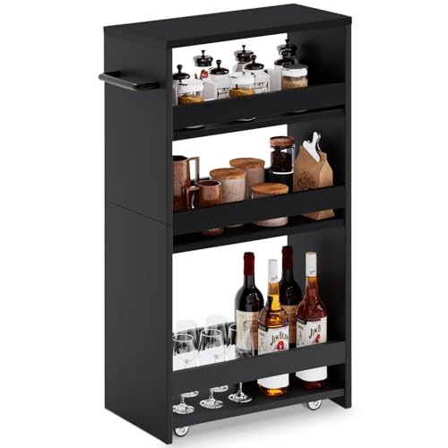 MARTY Rolling Storage Cart 7.9" W, 4-Tier Kitchen Cart with Wheels Handle, Slim Storage Cart Mobile Shelving Utility Carts for Bathroom Laundry Room Organization Narrow Places (All Black) - color: All Black, size: 7.9"D x 15.75"W x 31.5"H