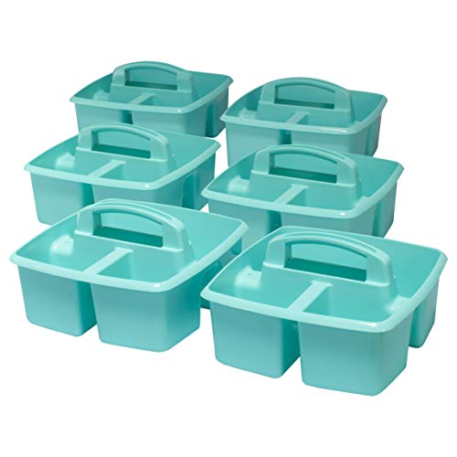 Storex 3-Compartment Small Caddy – Multipurpose Classroom Organizer with Handle, Teal, 6-Pack (00952U06C), 9.25 x 9.25 x 5.25 Inches - color: Teal, size: 6-Pack, style: Small