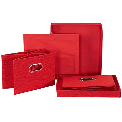 Household Essentials Storage Bins with Lids and Chromed Grommet Handles, Set of 2, Textured Linen Look, Red - color: Red, size: 2 Count