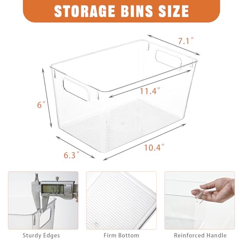 Freebat 6 Pack Large Clear Plastic Storage Bins,Plastic Containers with Handle for Pantry Organizer and Storage,Perfect for Kitchen,Fridge,Cabinet, Closet,Bathroom Under Sink Storage - color: Large 6Pack