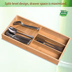 guiogc Bamboo Silverware Organizer, Kitchen Silverware Drawer Organizer, Utensil Tray Holder, Cutlery Tray for Spoons, Forks, Knives - size: Double Layer-Medium
