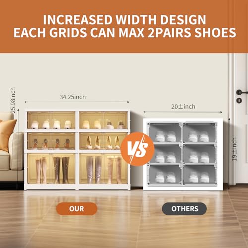 EHAMILY 3 Tier Foldable Shoe Rack Organizer for Closet 6-12Pairs Plastic Collapsible Shoe Racks Shelf for front door entrance Stackable Clear Folding Shoes Storage boxes XLarge Storage Cabinet - size: 3 Tiers 12 Pairs