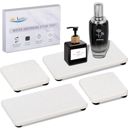 4PCS Water Absorbing Stone Tray for Sink, Fast Drying Stone Sink Tray, Water Absorbent Diatomite Trays, Diatomaceous Coaster, Stones Drying Trays for Bathroom Sinks and Kitchen Counter - color: White