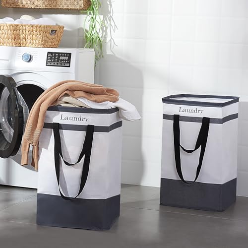 FairyHaus Laundry Basket 78L, 2Pack Laundry Hamper with Easy Carry Handles, Collapsible Laundry Baskets Hampers for Bathroom Clothes Storage Black - color: Black, size: 78L