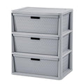 Gray Storage Drawer, 3 Drawer Plastic Weave Wide Tower with Pull Handles - color: Grey