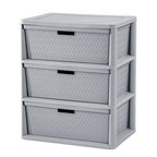 Gray Storage Drawer, 3 Drawer Plastic Weave Wide Tower with Pull Handles - color: Grey