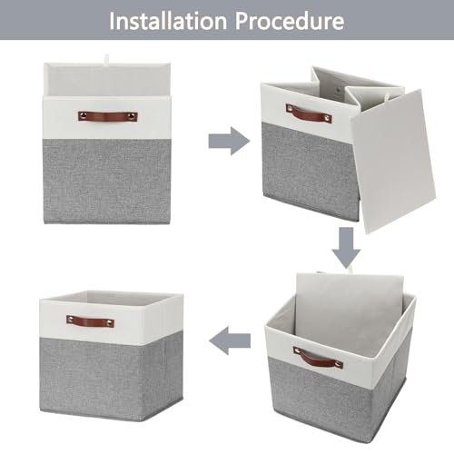 HNZIGE 13x13 Foldable Storage Bins Set of 4 Storage Cubes Fabric Storage Baskets for Shelves with Handles Organizer for Toy Nursery Closet Bedroom - color: Gray White, size: 13"x13"x13"-4pack