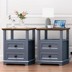 REDAYFUR 18" Wide End Table with Fast Charging Station Set of 2, 18” Wide Sofa Side Table with Drawers,End Table with Drawers for Living Room,Blue - color: Dark Blue, size: 1 Set