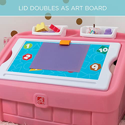Step2 2-in-1 Toy Box & Art Lid, Kids Toy Storage Bin & Organizer, Easel & Chest in One, Made of Durable Plastic, For Toddlers 2+ Years Old, Pink - color: Pink