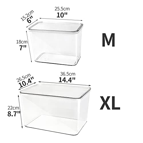 Lidded Plastic Storage Bins Set Clear Desk Basket Box Organizer Kitchen Container Clothes Laundry Closet Cabinet Shelf, Organization and Storage for Shelves Office Bathroom(clear 3XL+2M) - color: clear 3XL+2M