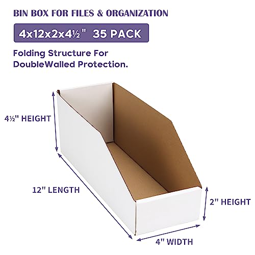 EXYGLO Cardboard Boxes, Pack of 35 Corrugated Storage Bins 12x4x4.5inch Pantry Organizer Bins for Shelves Garage Office Organization - color: White, size: 12x4x4.5 inches