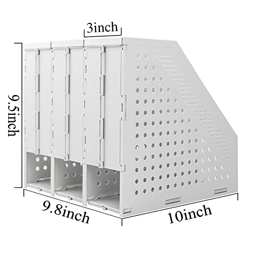 SAYEEC 2Pcs Collapsible Plastic Magazine File Holder Vertical Binder Storage Organizer for Desk Sturdy Upright Desktop Magazine Organizer Folder Rack for Office School Home (3 Compartments, Gray) - color: 2Pcs Gray (3 Compartments)