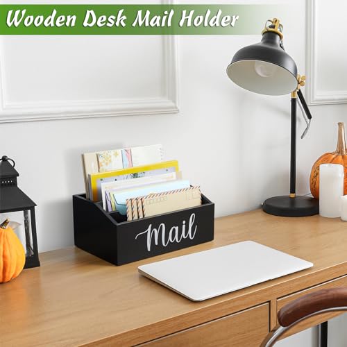 DRASTAR Mail Organizer Countertop, Mail Holder with 4 Slots, Wood Mail Sorter, Bill Organizer for Desk, Mail Storage Organizer for Home Office - color: Black, size: 4 Slots