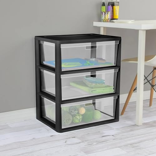 3-Drawer Wide Rolling Storage Cart with Clear Plastic Drawers and Wheels, Transparent Organizer Unit for Home Office Bathroom Kitchen Organization