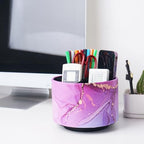 Round Leather Art Supply Organizer,Remote Control Holder,360-degree Rotating Pen Organizer with 4 Compartments(1-Purple Blue Splash Ink) - color: 1-Purple Blue Splash Ink