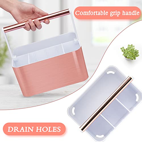 BYUNER Compact Shower Caddy Dorm - Portable Bathroom Caddy Organizer with Handle and Adjustable Divider for College Dorm & Shared Bathroom, Hard Plastic Shower Basket Tote for Toiletry Drainage, Pink - color: Rose Gold