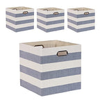 Cube Storage Bins 13×13 Fabric Foldable Box with Handles, Collapsible Organization Basket Set of 4 Large Capacity Drawer for Closet Shelf Cabinet Bookcase Bedroom, Grey-white Stripes - color: Stripes