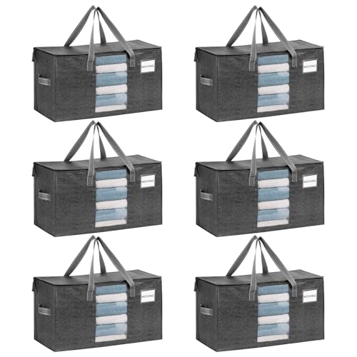 VENO 6 Pack Heavy Duty Moving Bags, Clothes and Comforter Storage Bags with Clear Window, College Dorm Essentials Packing Supplies, Foldable Boxes Alternative (Gray, 6 Pack) - color: Gray, size: 6 Pack