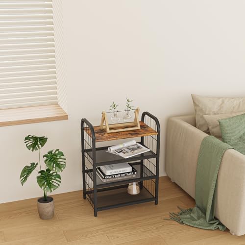 Shoe Rack, 4-Tier Shoe Organizer with Guardrails, Heavy-Duty Metal Mesh Shelves & Rustic Wooden Top for Stylish Closet & Front Door Storage - size: 17.32" X 10.24" X 23.03"