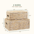 Set of 2 White Wicker Baskets with Lid - color: White