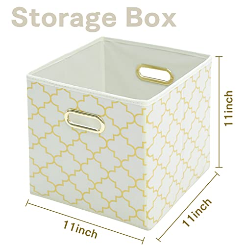 Fabric Cloth Storage Bins,Fabric Cube Organizer with Dual Handles Foldable Cube Storage Baskets for Home Bedroom Storage,Set of 3,(Creamy-White Gold) - color: Creamy-White Gold, size: 3 Pack