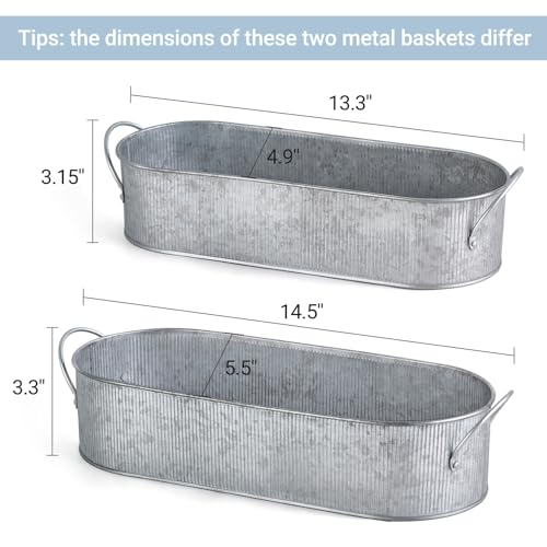 Mkono Metal Storage Basket for Toilet Tank Top Bathroom Decor, Galvanized Tray with Handle for Shelves, Farmhouse Toilet Paper Holder Organizing Bin Box for Countertop Living Room, Set of 2, Silver - color: Silver