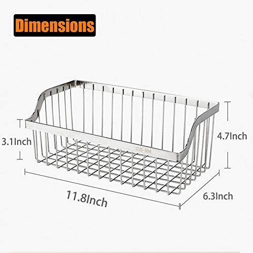 Kitchen Storage Metal Wire Fruit Basket - SUS304 Stainless steel Organizer Storage Bin Baskets for Bathroom - Space Saving Design for Pantry Organization （Silver） - size: 11.8Inch 1PCS
