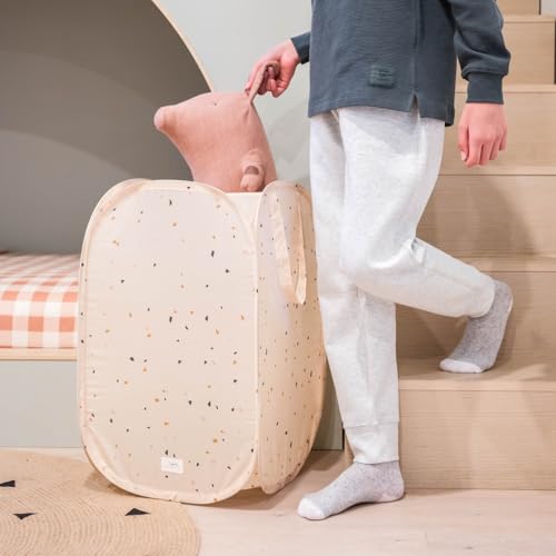 3 Sprouts Pop Up Hamper - Collapsible Laundry Basket, Popup & Foldable Design - Durable Waterproof Fabric for Dirty Clothes, Toys & Towels - Ideal for Dorm, Bedroom & Baby Nursery, Terrazzo Beige - color: Terrazzo Beige