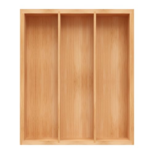 Unibambou Bamboo Utensil Drawer Organizer, Silverware Tray Organizer, Kitchen Drawer Organizer for Flatware Cutlery, (Natural, 3 Slots) - color: Natural, size: Small 8.5x10 Inch
