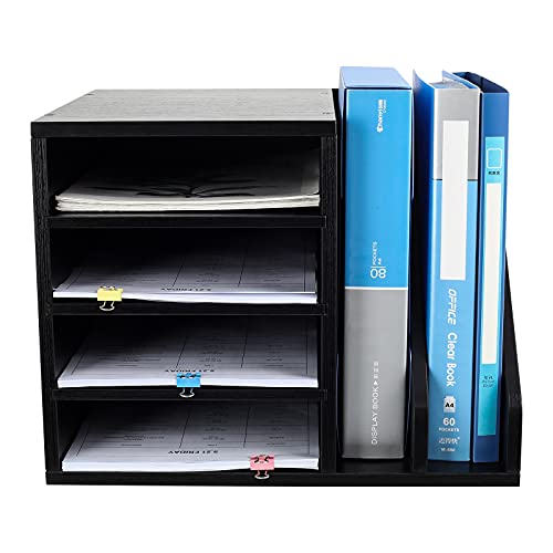 PAG Wood Desktop File Holder Organizer Mail Sorter for File Folders, Mails, Envelopes, Mailing Supplies or Magazines, Black - color: Black