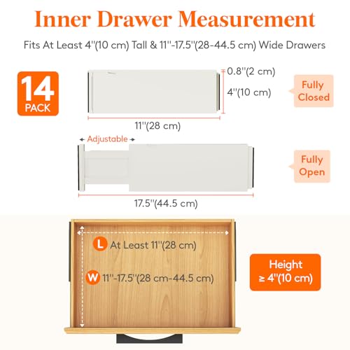 Lifewit 14 Pack Drawer Dividers 4" High 28-43.5cm/11-17" Adjustable Drawer Organizer for Clothes/Utensils, Expandable Drawer Separator in Dresser/Kitchen/Bedroom/Office Organization & Storage Beige - color: Beige