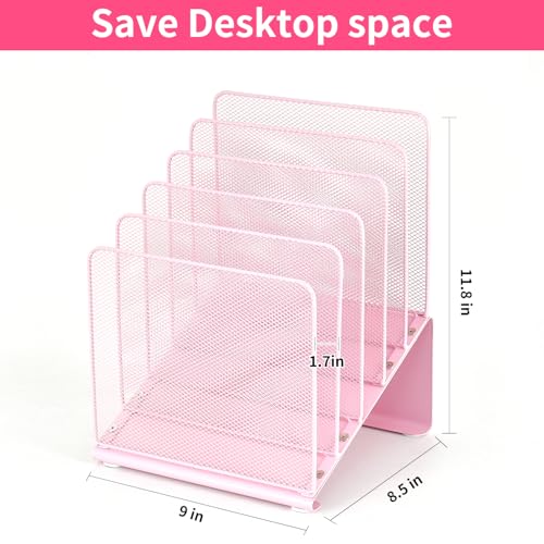 LEKETREE File Organizer for Desk, Desk Organizer with 5-Section Vertical File Rack, Folder Organizer,Workspace Organizers (Pink) - color: Pink