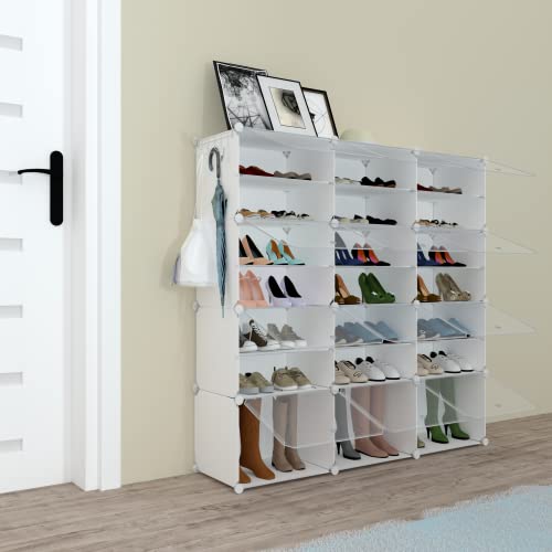 Shoe Rack Organizer, 48 Pair Shoe Storage Cabinet with Door Expandable Plastic Shoe Shelves for Closet,Entryway,Hallway,Bedroom - color: Transparent Door-white, size: 48 Pairs