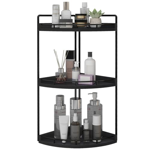 Dorhors 3-Tier Corner Bathroom Organizer Countertop for Storage,Vanity Tray,Wood Counter Organizer for Kitchen,Bathroom,Dresser (Black) - color: Black