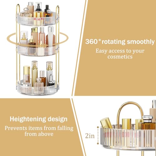 MOKANI 360 Rotating Makeup Organizer for Vanity, 3 Tier Adjustable Perfume Organizer for Dresser, Multi-Function Spinning Cosmetics Skincare Storage for Bedroom, Dresser, Countertop, Clear - color: B-Clear, size: 3 Tier