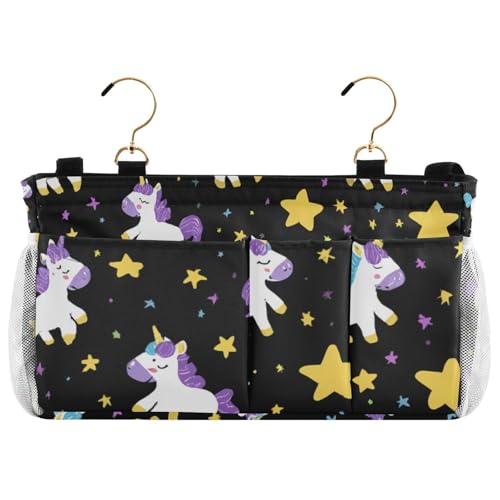 Bedside Caddy Hanging Bunk Bed Caddy Bed Organizer Hanging Pocket with 2 Hooks Bedside Storage Organizer Pocket Bag Holder Cute Unicorns Hearts Black - color: Cute Unicorns Hearts Black