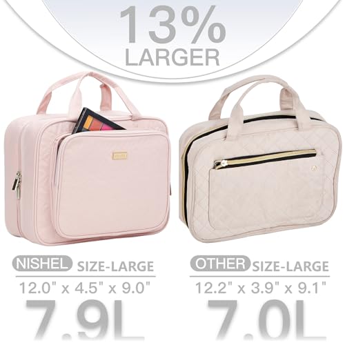 NISHEL Travel Toiletry Bag for Women, Makeup Essentials Organizer, Hanging Case for Accessories, Cosmetics, Large Size, Pink - color: Pink, size: Large