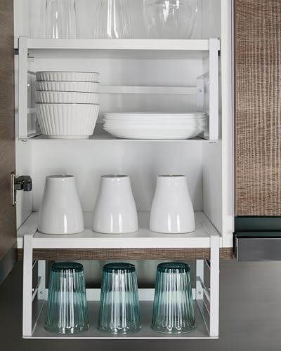Nxconsu 2 Pack Under Shelf Storage Organizer, Adjustable Knob-Lock Hanging Basket for Kitchen Cabinet Pantry Cupboard Desk, Heavy Duty Metal, 30LB, White, Large(16.41" W×9.84" D, Interior H 4.88") - size: Large – 16.1" W