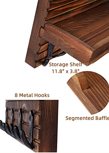 Decorative Key Hanging Rack with 4 Double Hooks – Easy Install Natural Wooden Key and Mail Holder for Wall Mount – Entryway Decor Rack with Shelf (Brown) - color: Brown