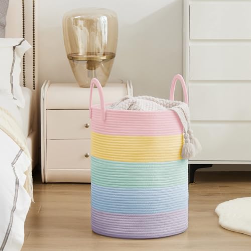YOUDENOVA Laundry Hamper Basket, Woven 58L Tall Laundry Basket for Blanket Organizer- Clothes Hamper Baby Nursery Hamper for Blanket Storage in Bedroom - color: Rainbow, size: Tall (58L )