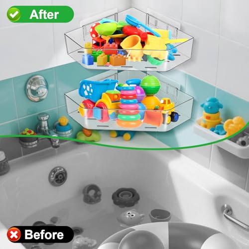 2 Pack Acrylic Corner Shower Caddy, Adhesive Shower Organizer Bathroom Organizer Shelves Bath Toy Holder Storage for Bathroom