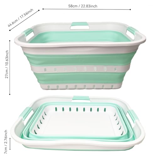 SAMMART 42L (11 gallon) Collapsible Plastic Laundry Basket - Foldable Pop Up Storage Container/Organizer - Space Saving Hamper/Basket (1, White/Light Green) - color: White/Light Green