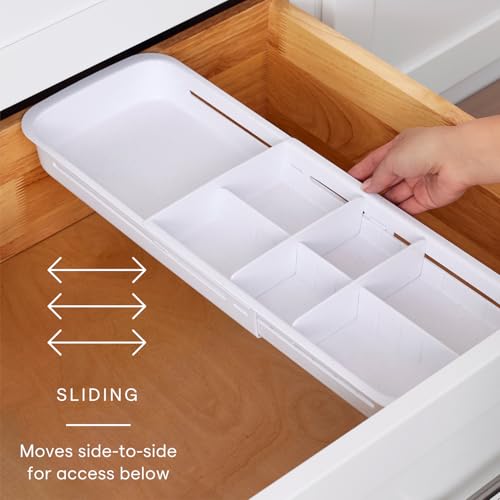 YouCopia DrawerFit Sliding Drawer Tray with Adjustable Dividers, Expandable Kitchen Storage Organizer, Speckled White - style: Tray
