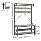 IDEALHOUSE Coat Rack Shoe Bench Industrial Hall Tree Storage Bench for Entryway Wood Look Accent Large Shoe Rack with Storage Shelf Hanging Bar,8 Hooks Grey 39.9"x15.7"x72" - color: Grey