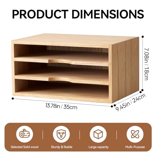 KIRIGEN Wooden Desktop Organizer Paper Storage Letter Tray File Sorter - Desk Rack Magazine File Dividers Holders for Home Office Accessories Wood Desk Cabinet with 3 Layer Trays Natural(3KWJG-NA) - color: Natural, size: 3 layer-0 drawers