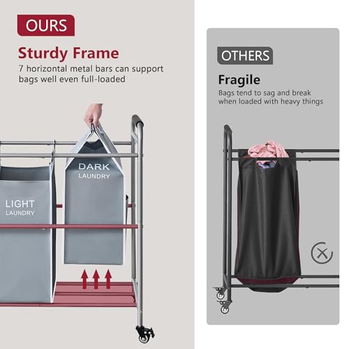 Tajsoon 4 Bag Laundry Sorter Cart, 4 Section Laundry Hamper Sorter with Heavy Duty Lockable Rolling Wheels, Laundry Separator Hamper with Removable Bags for Dirty Clothes Storage, Grey & White - color: GreyWhite