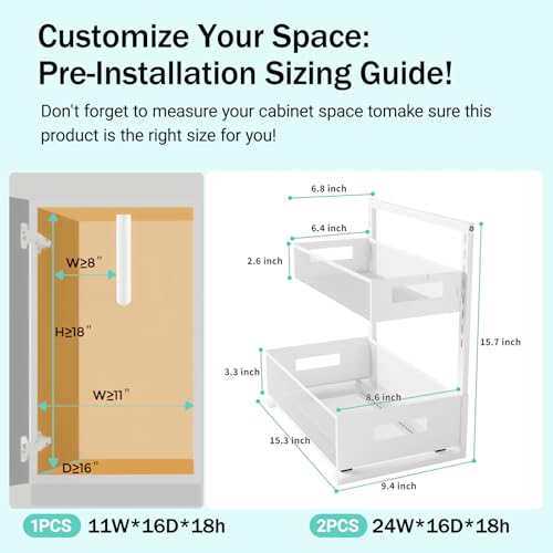 Petiza Under Sink Organizer Adjustable Height 2 Tier Bathroom Organizer Pull Out Cabinet Organer kitchen organizers and storage fridge organizers and storage,White,XL-1 Pack - color: white, size: Extra Large-1 pack