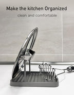 Anti-Rust Metal Spoon Rest with Lid Holder, Heat-Resistant Pot Lid Rest, Multifunctional Spatula Holder While Cooking for Stovetop and Kitchen Counter – Grey - color: Gray