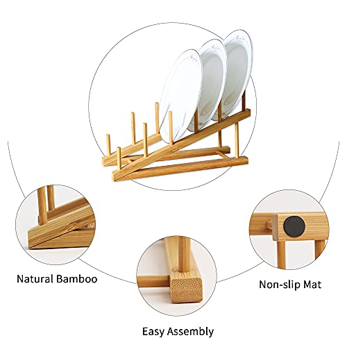 6 Pack Dish Rack Bamboo Drying Rack Wooden Plate Dish Rack Cabinet Organizer Kitchen Pot Lid Stand for Dish, Plate, Cup, Bowl, Cutting Board - size: 6PCS